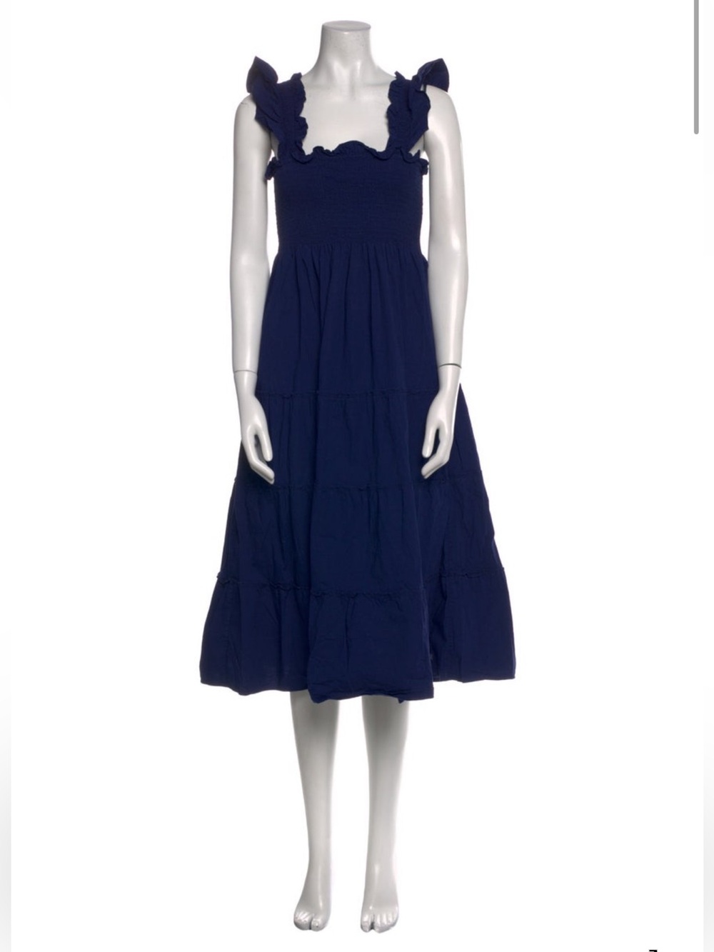 Hill House Ellie Nap Navy Ruffle-strap Tiered Midi Dress